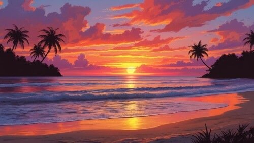 Un hermoso atardecer en la playa.